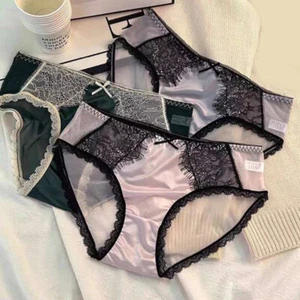 3Pair Bowknot Lace Womens Seamless Low Rise Underpants Lingerie Briefs Underwear - Picture 1 of 29