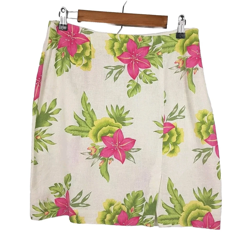 Falda Hawaiana PEARL HEAD BAY Talla 8 Mezcla de Lino Floral Tropical  Foto 1 de 4