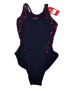 SPEEDO Girls Swimming Costume Dkt Boomstar Spl Msbk Jf Navy Sz 9-10 Yrs 17 - Picture 1 of 2