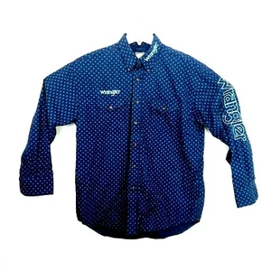 Wrangler Herrenshirt Lg Vintage LS Knopf blau geometrisch bestickt Rechtschreibungen - Bild 1 von 7