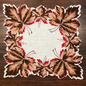 Vintage Womens Handkerchief Autumn Fall Leaves Scallop Edge Hanky Hankie 12" - Picture 1 of 9