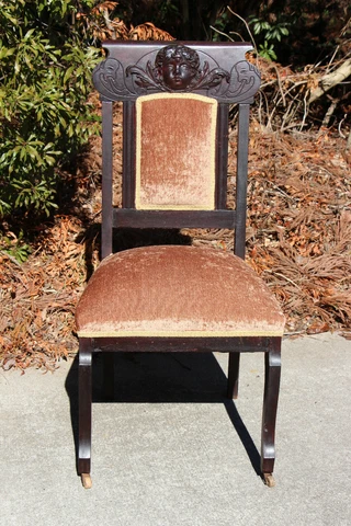 Unusual Victorian Side Accent Chair with Large Cherub Head Cover