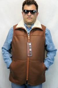 VERDADERO 100% PIEL DE OVEJA CUERO COÑAC PIEL HOMBRE CHALECO CHAQUETA ABRIGO S-6XL NUEVO CON ETIQUETAS - Imagen 1 de 10