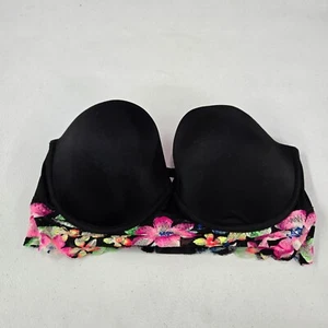 PINK Victoria's Secret Women Bustier 36D Black Floral Multiway Lace NO STRAPS - Picture 1 of 8