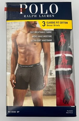NUEVO Genuino POLO Ralph Lauren Calce Clásico Algodón Elastizado Paquete de 3 Calzoncillos Boxer Nuevos en Caja Foto 1 de 4