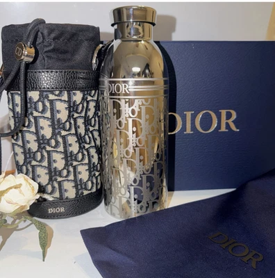 Dior Silver Water Bottle Tumbler Black Holder Limited VIP Gift Novelty GWP - Image 1 of 2