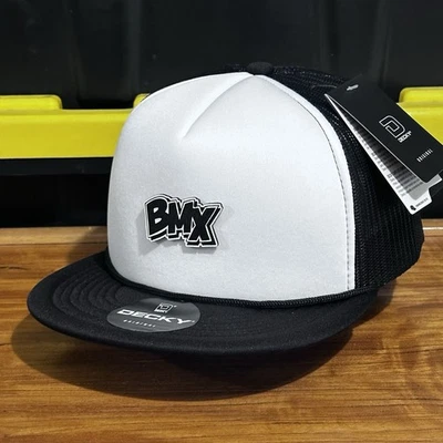 Sombrero de camionero de espuma BMX blanco y negro parche de cuero SnapBack Foto 1 de 3