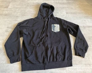 Attack On Titan Scout Regiment Shield Zip Hoodie Black Size Large Ripple Juncti - Picture 1 of 10