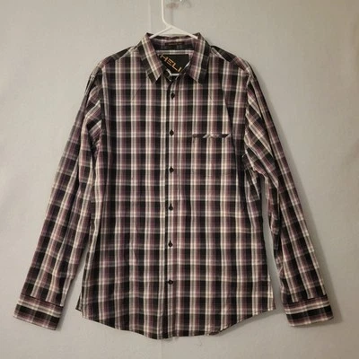 Helix Shirt Men's Black/Purple/White Plaid Long Sleeve Modern Fit Shirt- Large - Image 1 of 4