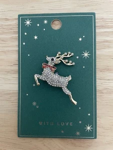 Christmas Gold Tone Reindeer Brooch Marks And Spencer Sparkly Costume Jewellery - Picture 1 of 4