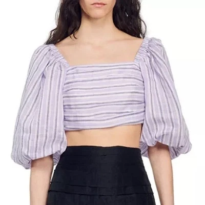 🌻NEW w/tags Sandro Blonvilla Puff Sleeve Crop Top | FR Size 4 / US Size 10 - Image 1 of 4