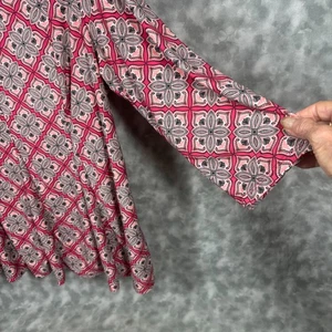 Top túnica boho rosa negro estampado floral manga 3/4 elástico Roz & Ali para mujer 1X - Imagen 1 de 9