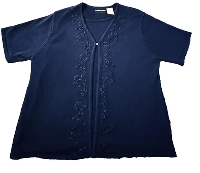 Cárdigan Suéter Mujer 1X Azul Marino Floral Bordado Manga Corta Sag Harbor Foto 1 de 4