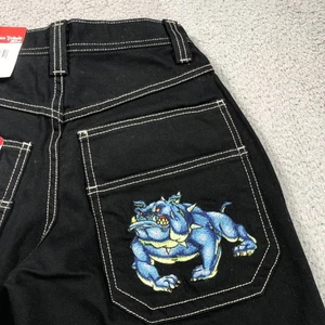 Vintage JNCO Jeans Kinder 12 schwarz Tribals Baggy bestickt Bulldogge weites Bein - Bild 1 von 18