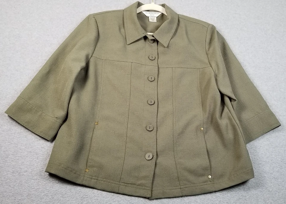 ALLISON DALEY Spring Jacket Women’s 10P 10 Petite Green ¾ Sleeve Pockets Unlined - Image 1 of 4