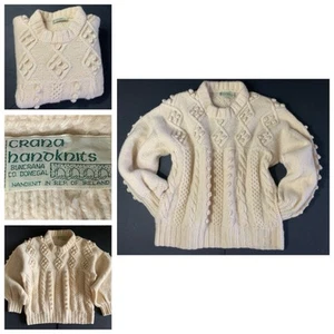 CRANA DONEGAL Irish Wool Chunky Sweater Cable Knit Cream HandMade Ireland Unisex - Bild 1 von 23