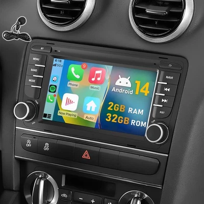 2+32GB Android14 Carplay Autoradio GPS NAVI BT SWC WIFI Für Audi A3 8P 2003-2012 - Bild 1 von 4