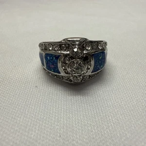 Blau Glitzer Emaille 925 Sterling Silber Diamant Ring Größe 8 - Bild 1 von 6