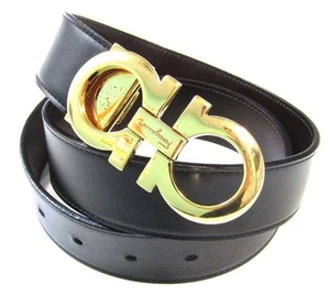 Auténtico cinturón de cuero Salvatore Ferragamo Gancini marrón negro dorado reversible para hombre - Imagen 1 de 10