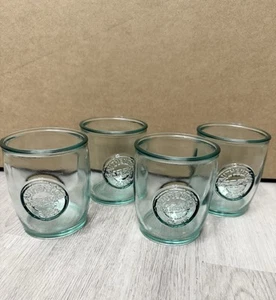 FOUR San Miguel Authentic 100% Recycled Glass Embossed Drinking Cup 4" Tall - Picture 1 of 4