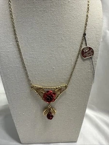 Vintage American Beauty Necklace Rose Gold Tone Dangle Drop NWT Old Stock - Picture 1 of 13
