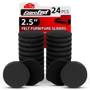 24 PCS 2.5" Felt Furniture Movers Sliders Round Hardwood Floors Black - Picture 1 of 6