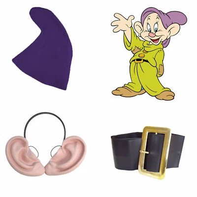 JOKESHOP.COM Dopey Set - Snow White Seven Dwarfs Fancy Dress Hat Beard Belt Big Ears Cartoon