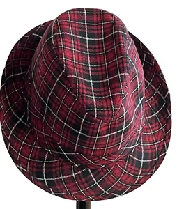 Red Plaid Fedora Hat Mens One Size Made in China - Picture 1 of 11