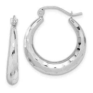 23.35mm 10k White Gold Polished & Shiny-Cut Hoop Earrings - Picture 1 of 6