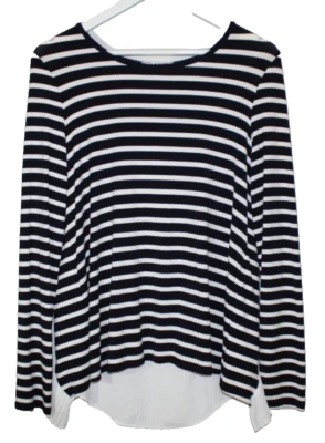 Blusa Joseph Ribkoff Mujer 10 Negro Blanco Rayas Túnica Volantes Espalda Transparente Foto 1 de 4