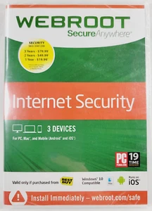 WEBROOT SecureAnywhere Internet Security PLUS 3 Devices / 1 Year Sub NEW SEALED - Picture 1 of 2