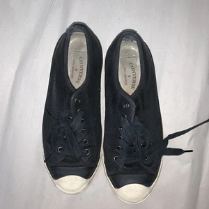 pre-loved CONVERSE x JOHN VARVATOS size 8.5 lady size 7 men black leather sneaks - Picture 1 of 7