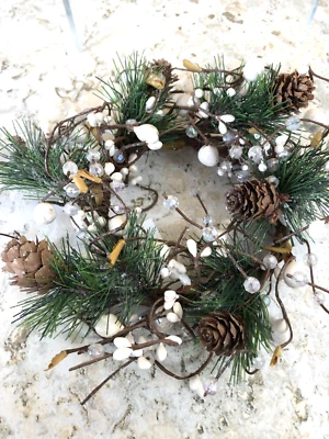 Anillo de vela campanas de bayas pipa blanca rústica 5" pilar de apertura tarro ajuste y decoración Foto 1 de 4