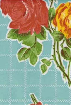 Oilcloth Fabric Floral Rosegall Blue Pattern Sold in Yard or Bolt - Image 1 of 2