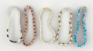 Vintage Shell Necklace Choker Puka Heishi Hawaiian Surfer White Bead Lot of 5 - Picture 1 of 6