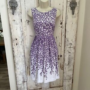 Talbots Size 2P Woman's Purple White Floral Sleeveless Pocketed Dress FLAWED