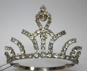 Vintage RHINESTONE TIARA / CROWN for Dolls or Religious Statues Silver Tone 4.5" - Picture 1 of 9