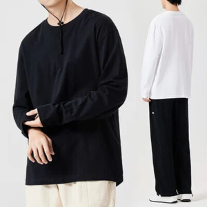Cotton Unisex Basic T-Shirt Solid Color Couple Tees Tops Spring Autumn - Picture 1 of 16