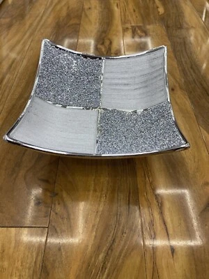  Bandeja de tazón de fruta de cerámica diamante PLATA romanía ancha triturada blando pieza central Foto 1 de 2