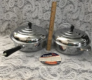 2 NOS Everedy Co., 2.5 Qt. Chrome Stainless Steel Pot & Pan w/Lids, MCM, Retro - Picture 1 of 11