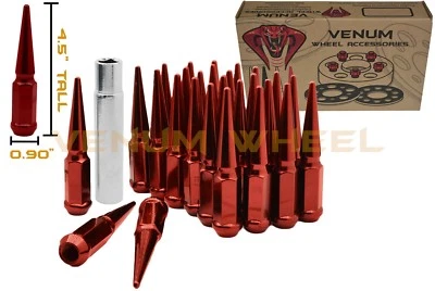 Tuercas de clavo rojas de 20 piezas de 4,5" de alto 1/2"x20 con llave de bloqueo para Jeep Wrangler  Foto 1 de 4