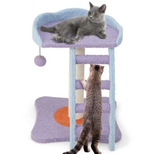 2-tier cat tree, cat climbing frame, ladder shaped plush cat tower - Picture 1 of 6