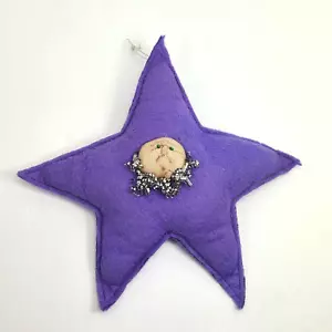Stella in feltro viola ornamento natalizio luna viso cipiglio unico strano fatto a mano vintage - Foto 1 di 12