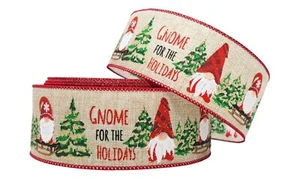 2.5" x 50 Yards Gnome for The Holidays Wired Edge Christmas Ribbon Mega Roll - Picture 1 of 1