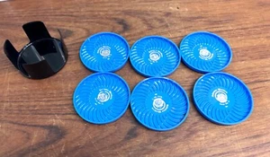 Vintage Ritepoint Asbestos Worker Local 12 Union Set Of 6 Blue Ashtrays - Picture 1 of 6