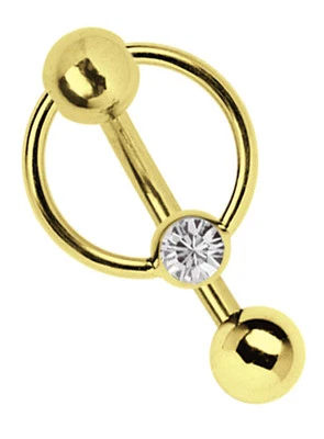 Intimo Ombelico Piercing Banana Placcato Oro Palla Foro E Bcr Con Cristallo