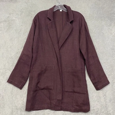 Abrigo Chaqueta Blazer Eileen Fisher Mujer Pequeño Borgoña Espiga Frente Abierto Foto 1 de 4