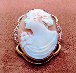 Vintage 10k Gold Jugendstil Stil Muschel Kamee Pin, 1" x 7/8", 4 Gramm, AMCO - Bild 1 von 11