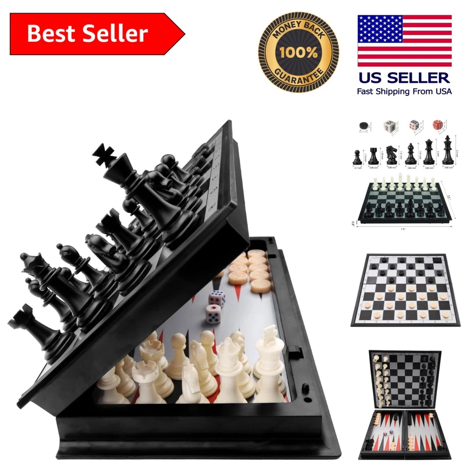 3 in 1 Chess Checkers Backgammon Set Kaile Magnetic Chess for Kids Adults Chess