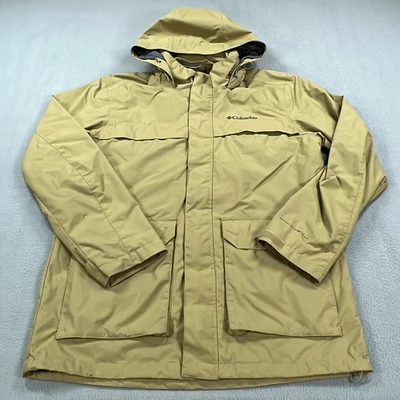 Columbia Omni-Tech Chaqueta Para Hombre Medio Tostado Impermeable Con Capucha Parka Bolsillos Lluvia Foto 1 de 4